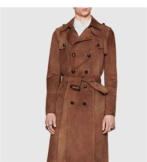 gucci brown suede trench coat|Gucci black denim jacket.